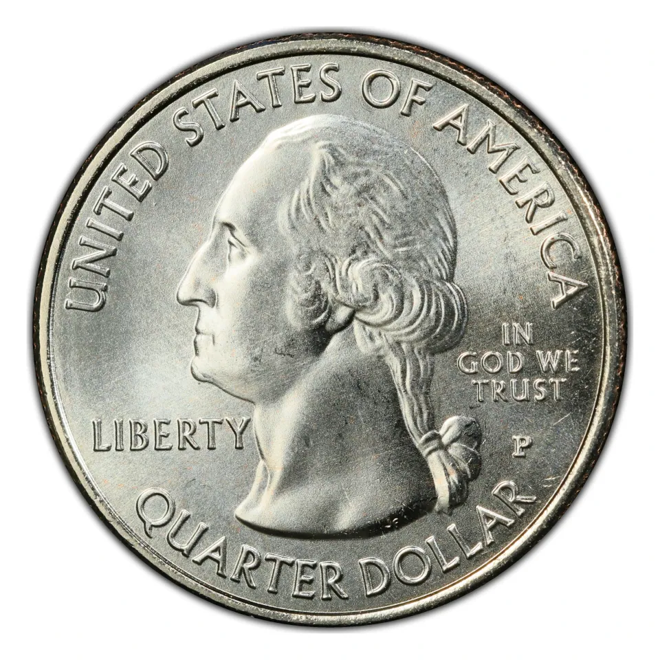 2020-P Washington obverse: the shared portrait design; P beside Washington.