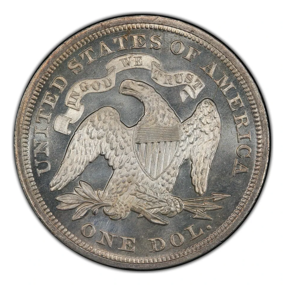 Same 1871 dollar: eagle, ONE DOL. and IN GOD WE TRUST above.