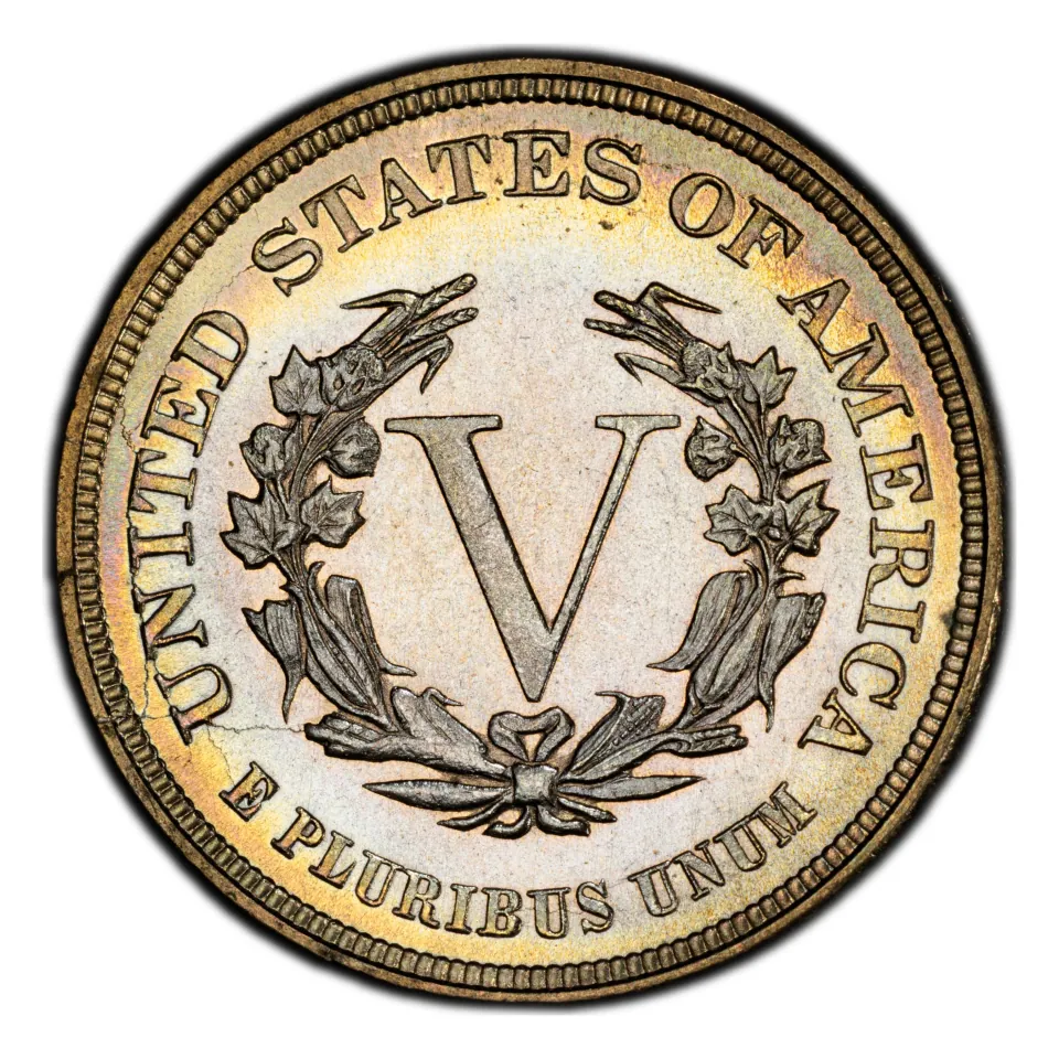 1883 No Cents reverse: the large V appears without CENTS below.