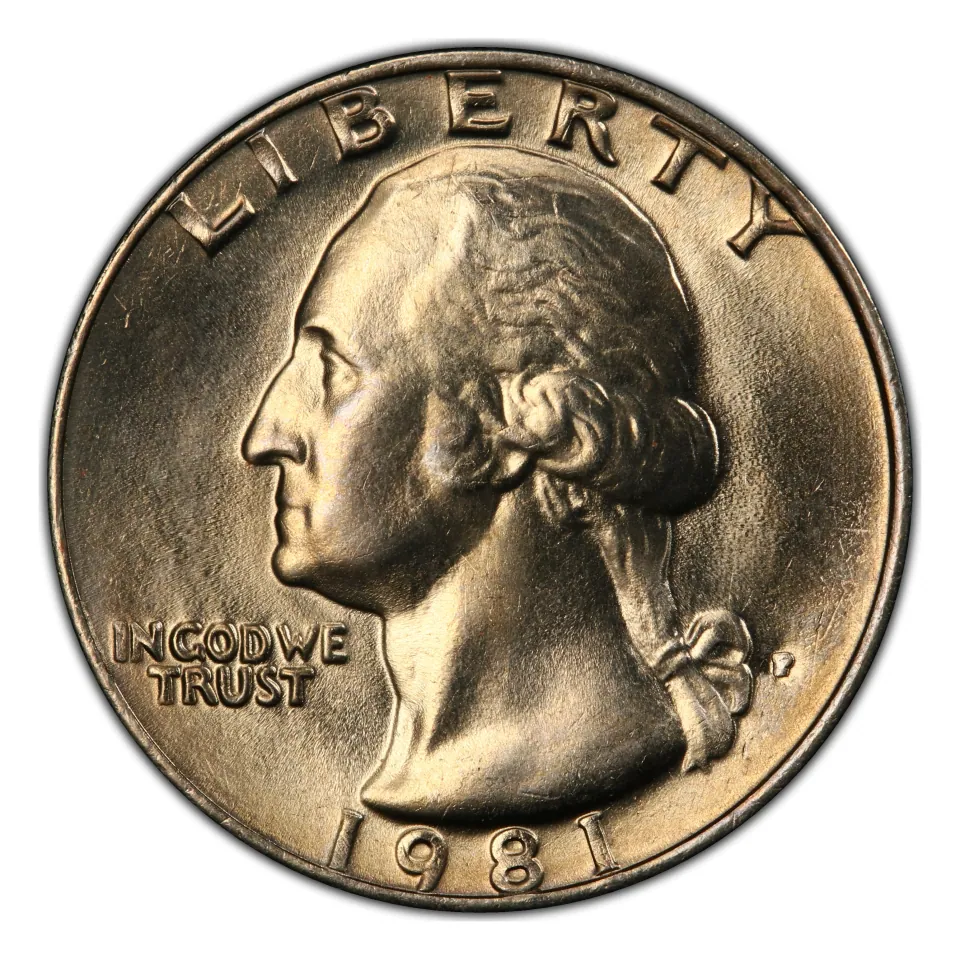 1981-P Washington obverse: inspect the P beside the portrait near the hair ribbon.