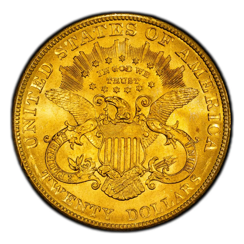 1904 Type III reverse: heraldic eagle and TWENTY DOLLARS.