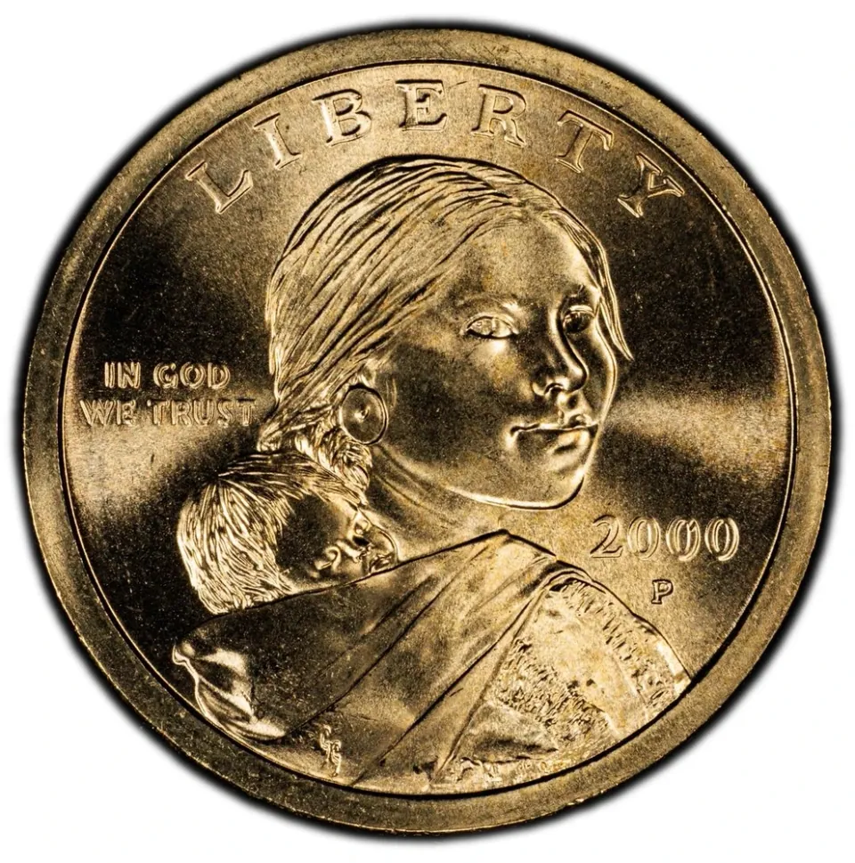2000-P · obverse: The date is at the right; P sits directly below it.