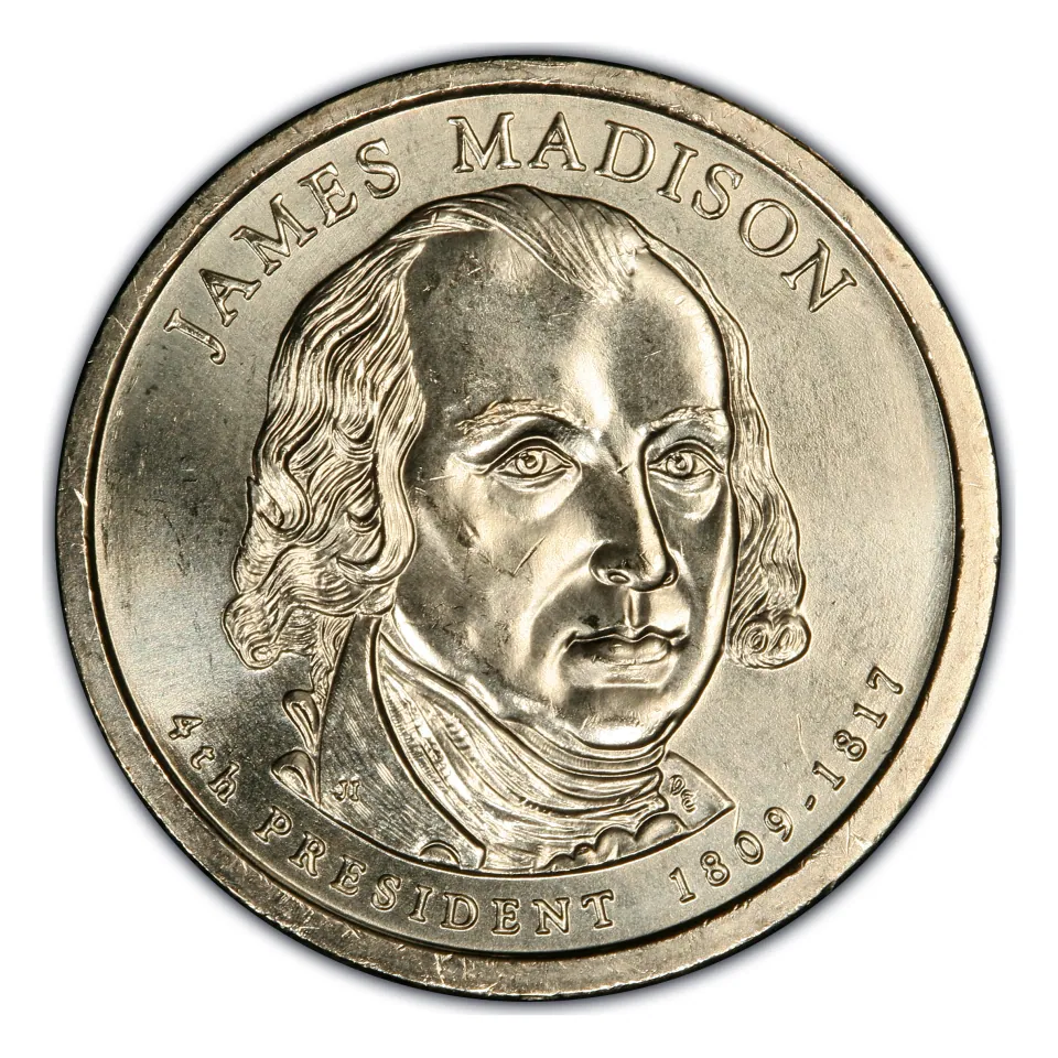 2007 James Madison dollar obverse: fourth president, with service dates 1809–1817.