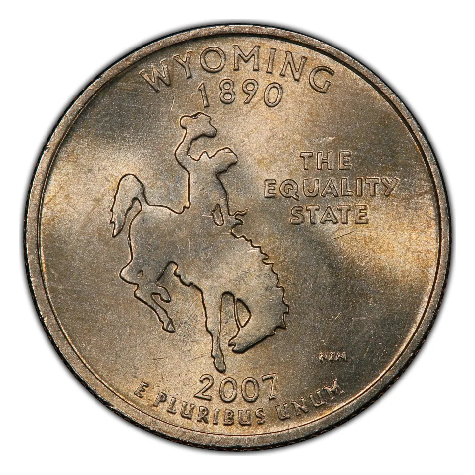 Same Wyoming reverse: normal bucking horse silhouette, statehood year 1890 and issue date 2007.