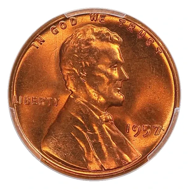 1957 Philadelphia wheat cent: no mint letter beneath the date is normal.
