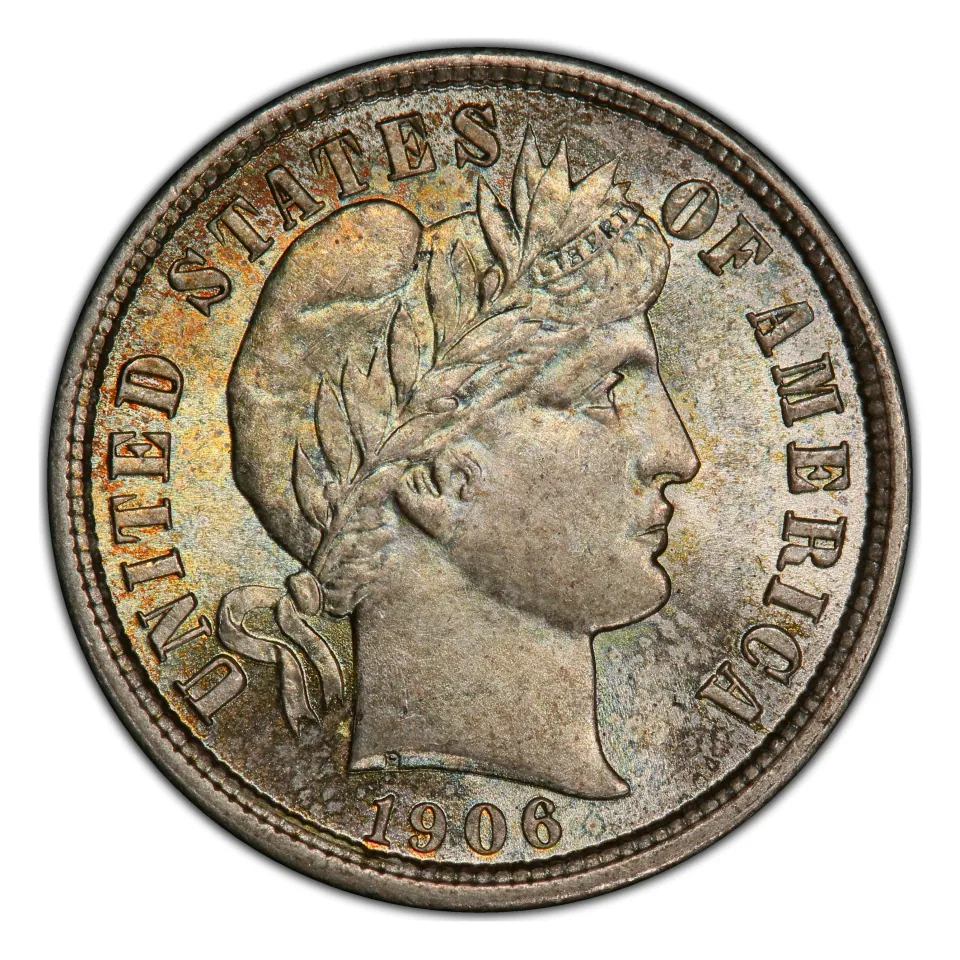 1906 Philadelphia Barber dime obverse: read Liberty’s headband and date.