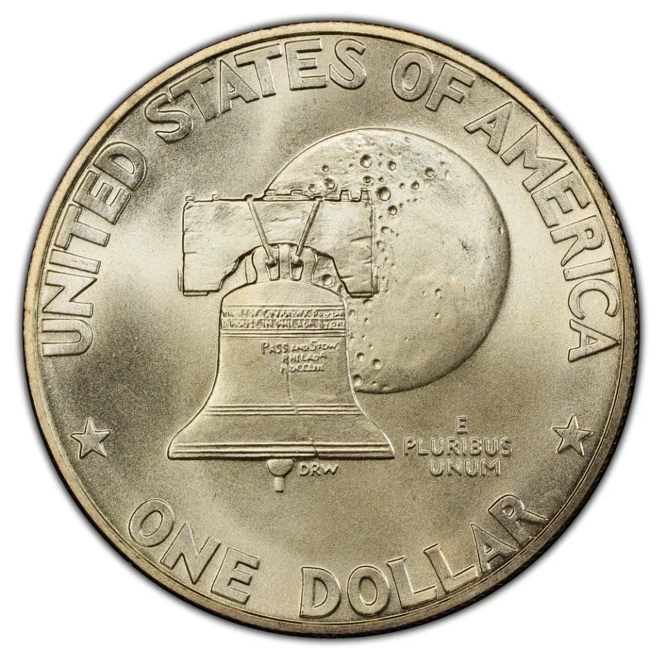 Same silver coin · reverse: The Liberty Bell overlaps the Moon.