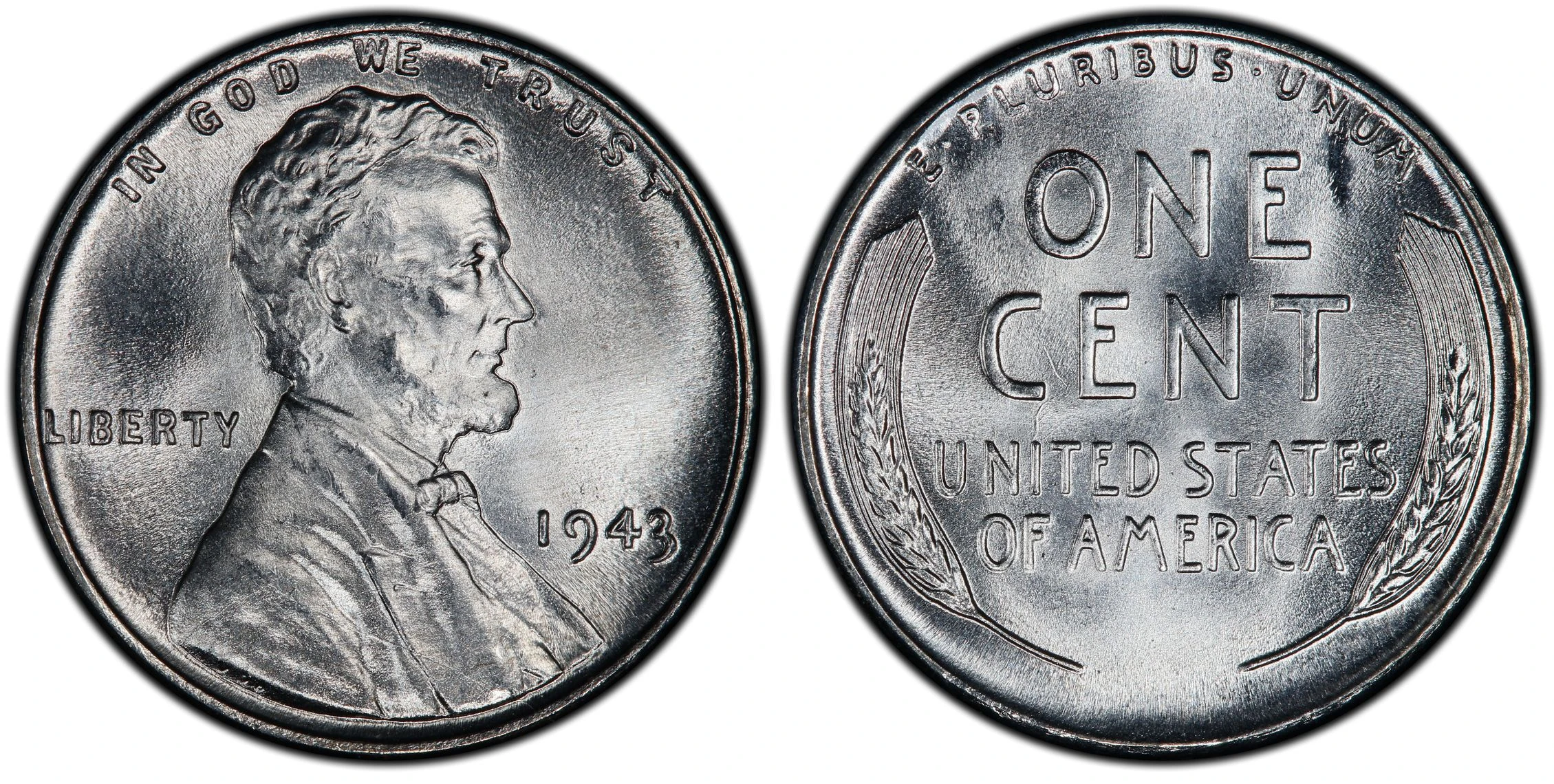 1943 steel Lincoln cent, obverse and reverse