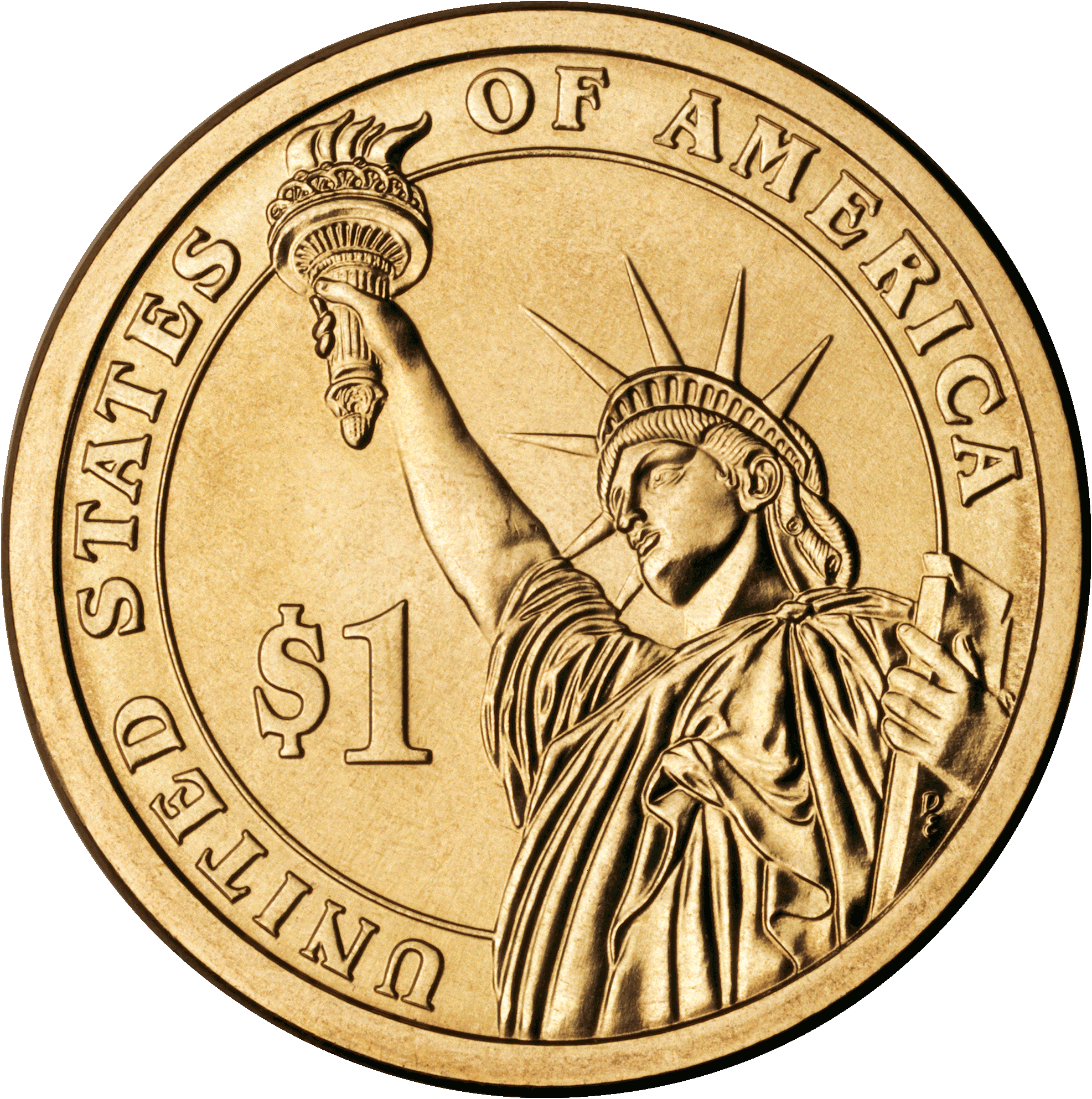 Presidential dollar · common reverse: The Statue of Liberty and $1 identify the shared reverse design.