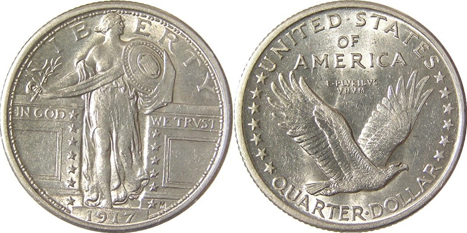 1917 Type 1 Standing Liberty quarter, obverse and reverse