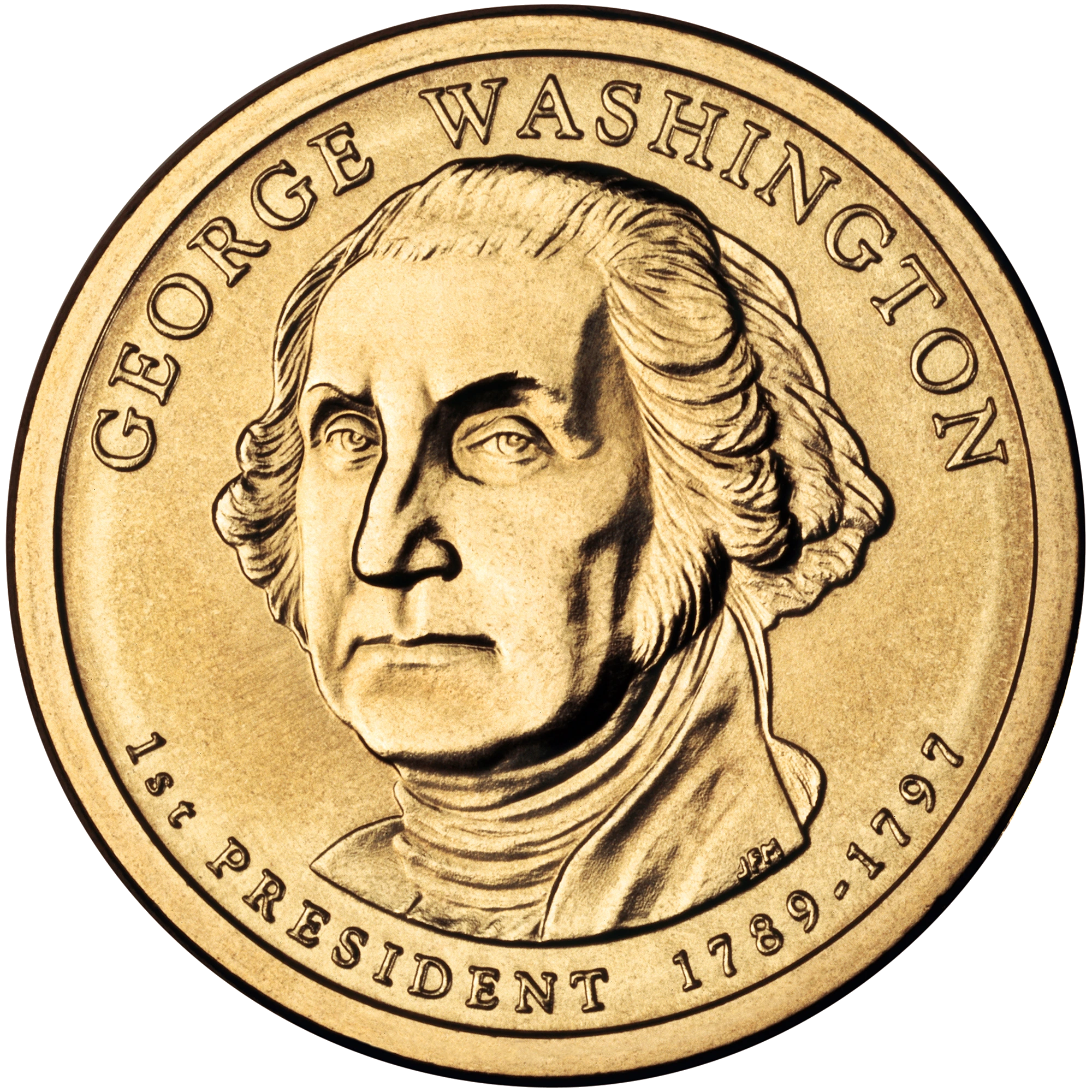 2007 George Washington dollar · obverse: The name, portrait and 1ST PRESIDENT 1789–1797 identify Washington.