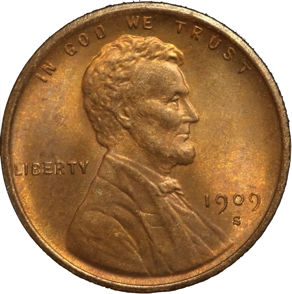 A Lincoln copper cent with a brown surface.